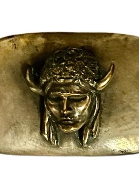 Vintage ~ Gold Bronze ~ Native American Indian ~ Brand:Q Signed Inez Belt Buckle
